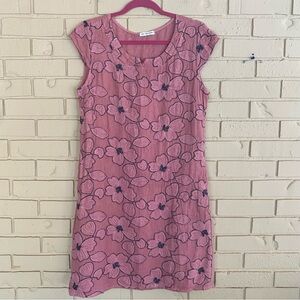 New Collection Italy Linen Pink Beaded Embroidered Pockets Lagenlook Dress M/L